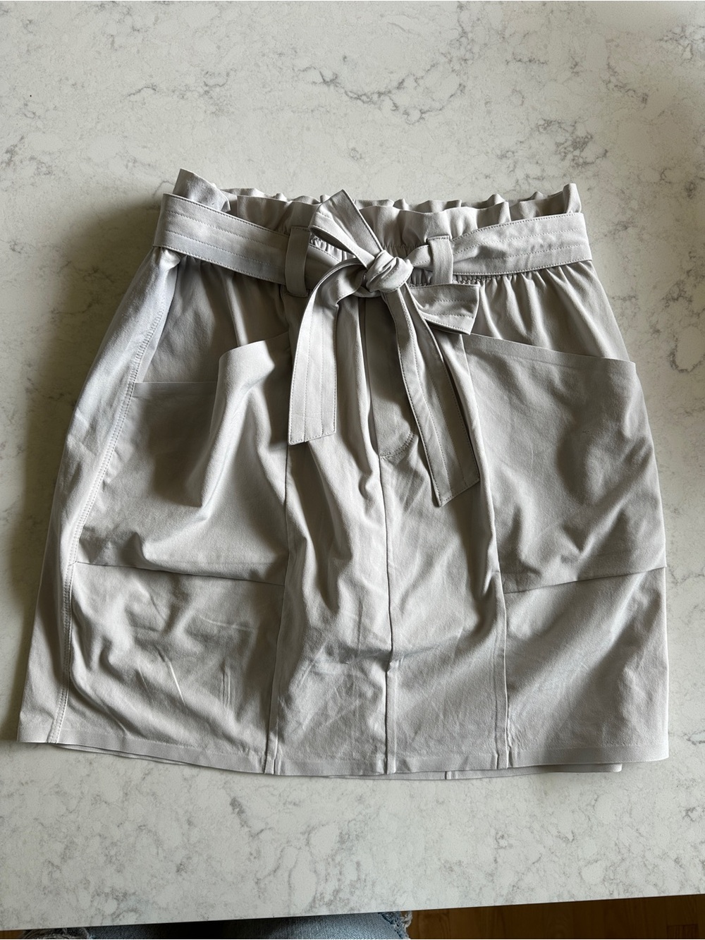 Athleta Light Gray Paperbag Mini Skirt with Tie Belt